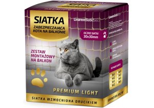 Zestaw bez wiercenia z siatką dla kota Premium LIGHT z drucikiem. Rozmiar 4m x 2m